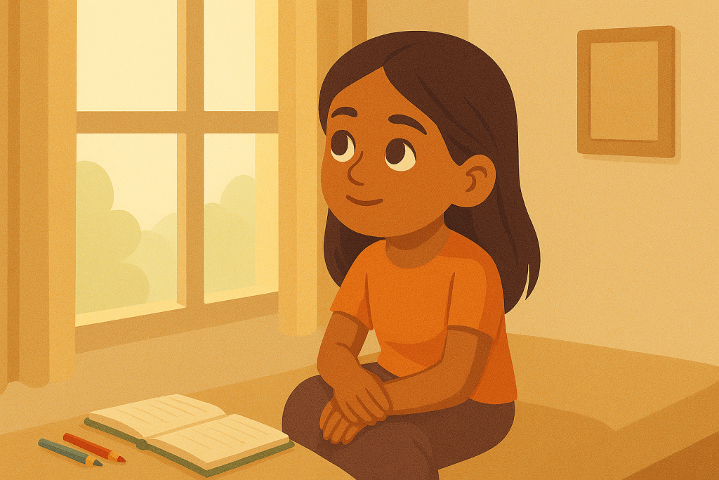 Child gazing out the window quietly, symbolizing emotional growth and reflection